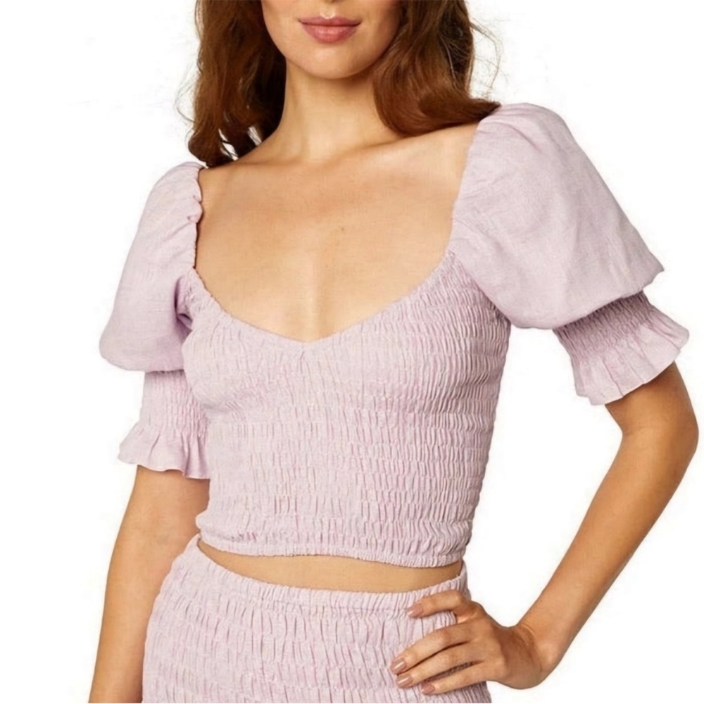 MISA Calla Top Lavender Purple Puff Sleeve Smocked Top